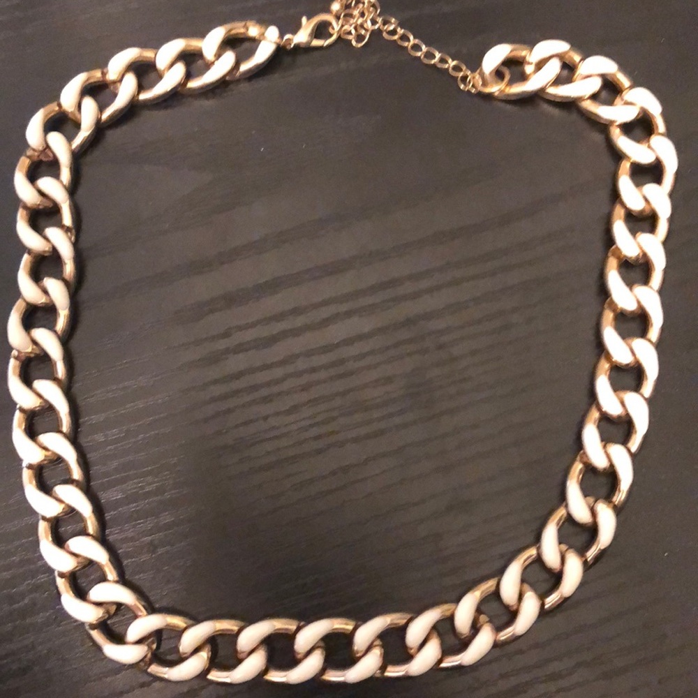 Gold & White Choker Chain Necklace